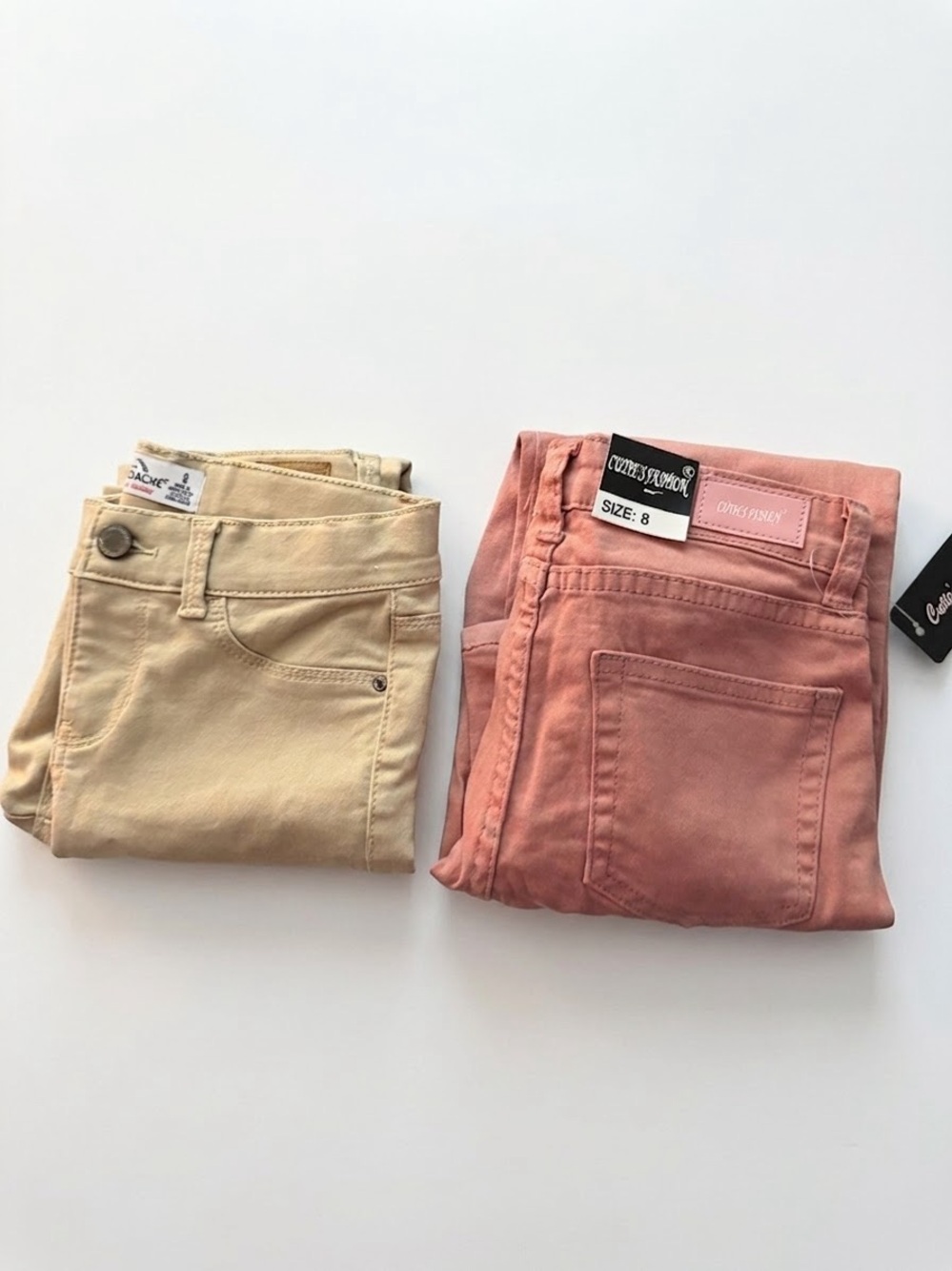 Cropped Slim Jeans in Beige and Dusty Rose - Size 8 little girls